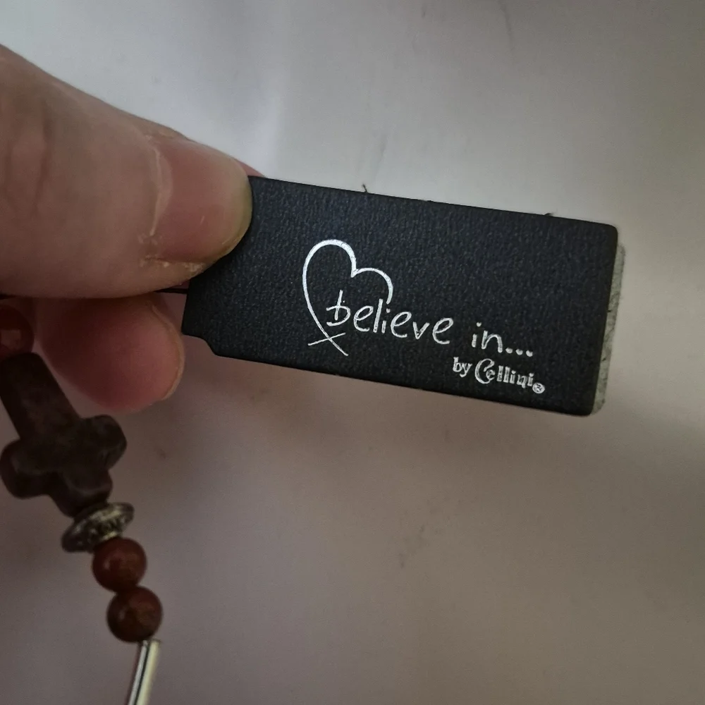 Vintage Believe In.. By Cellini Jasper Beaded Stretch Bracelet With Crosses New - Picture 3 of 4